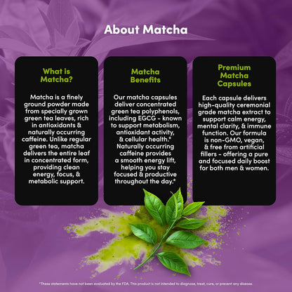 Natural Green Tea Matcha Capsules - Boost Energy & Focus