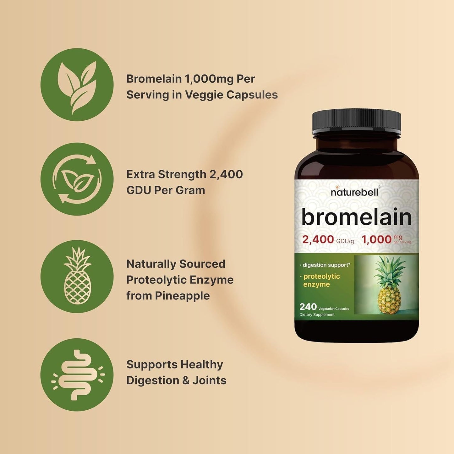 High Potency Bromelain Supplement 1000mg, 240 Veggie Caps