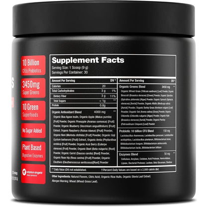 Green Food Supplement Powder with Probiotics and Enzymes