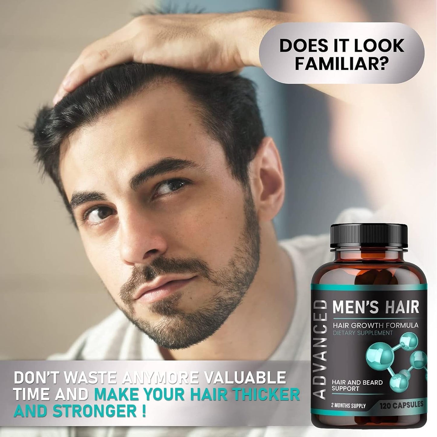 Strong Hair Growth Vitamins for Men - Biotin Capsules