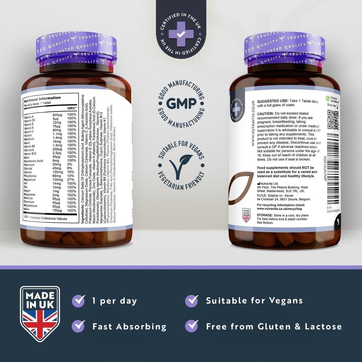 Vegan Daily Multivitamin Tablets 365 Day Supply