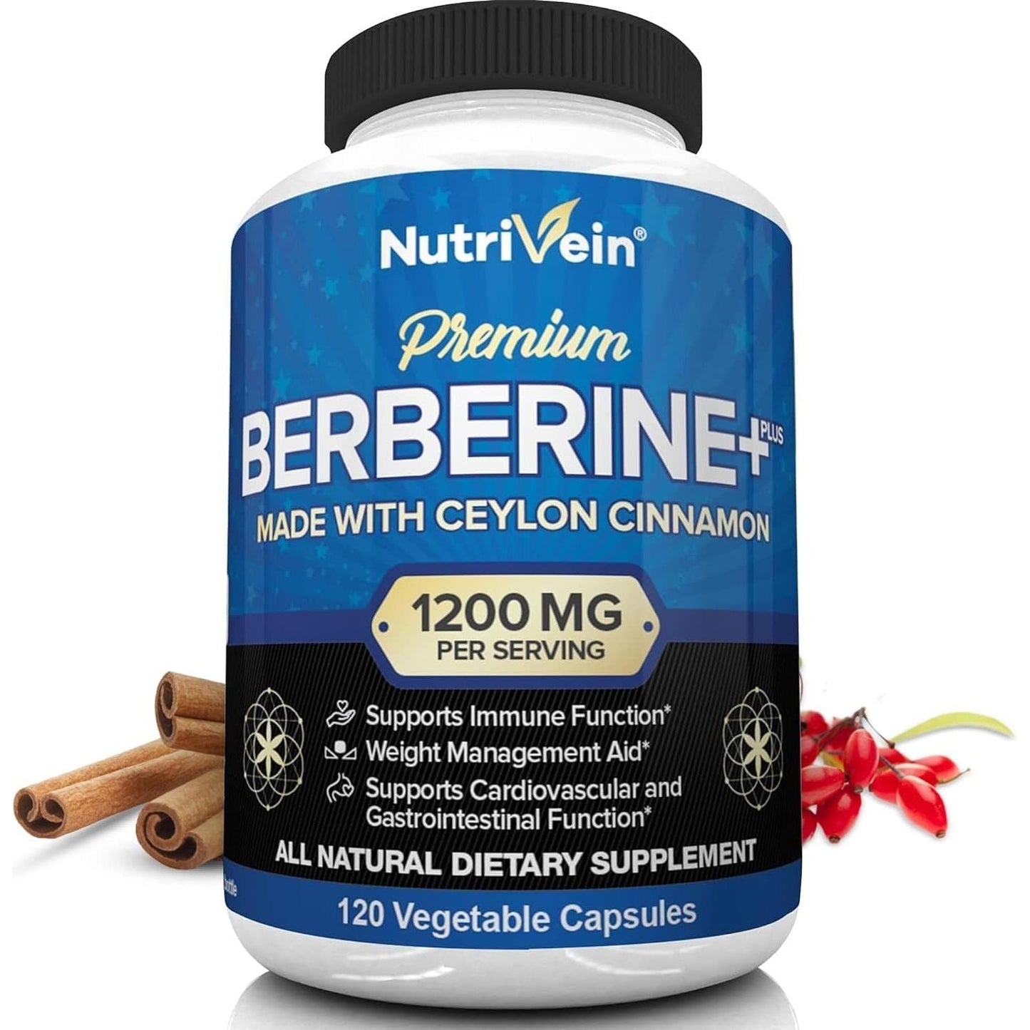 Natural Berberine 1200mg with Cinnamon - 120 Vegan Capsules - Mycosmeticslondon