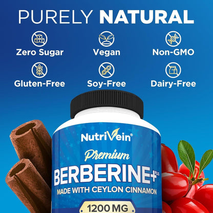Natural Berberine 1200mg with Cinnamon - 120 Vegan Capsules