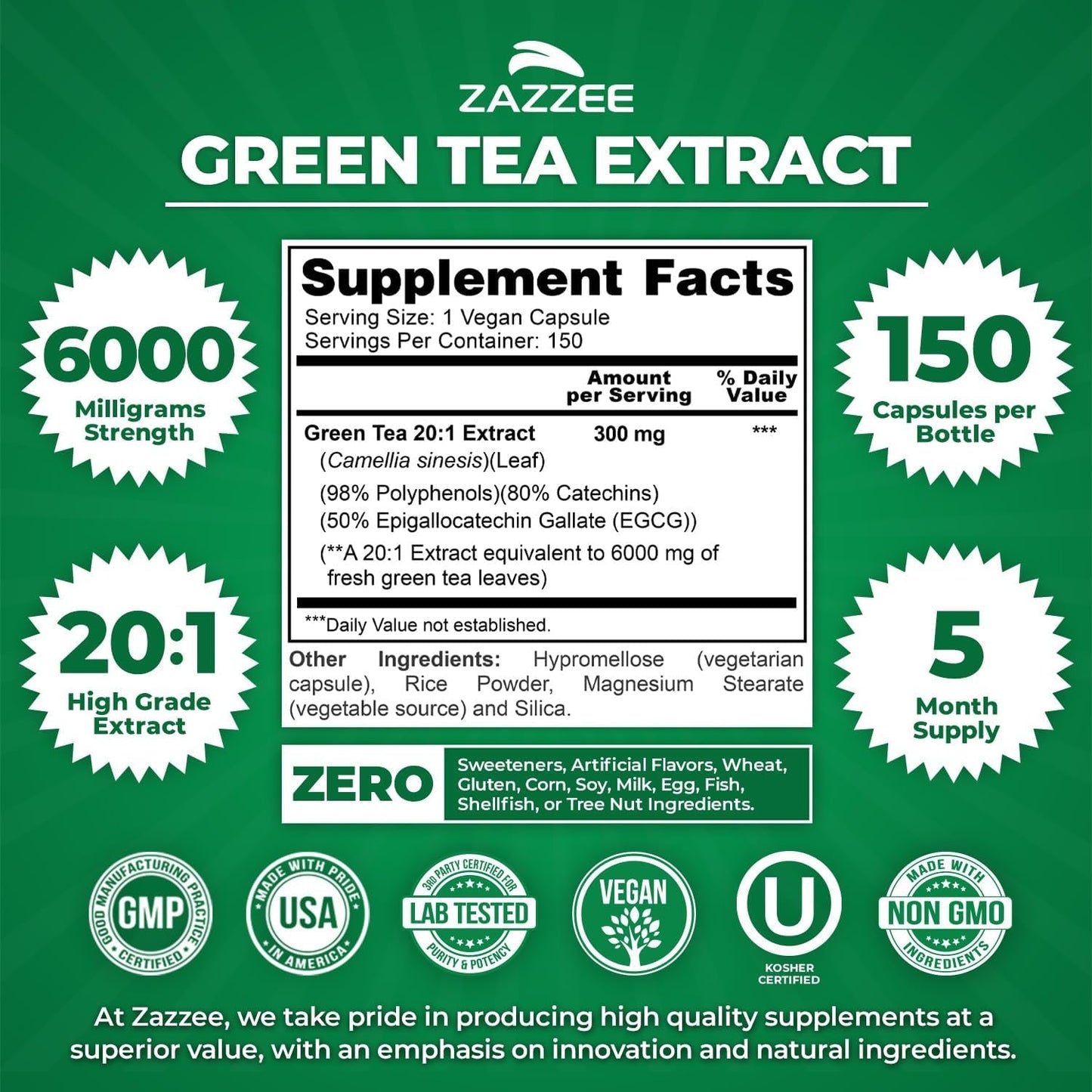 Powerful Green Tea Supplement - 150 Capsules 6000mg