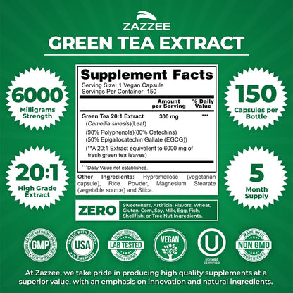 Powerful Green Tea Supplement - 150 Capsules 6000mg