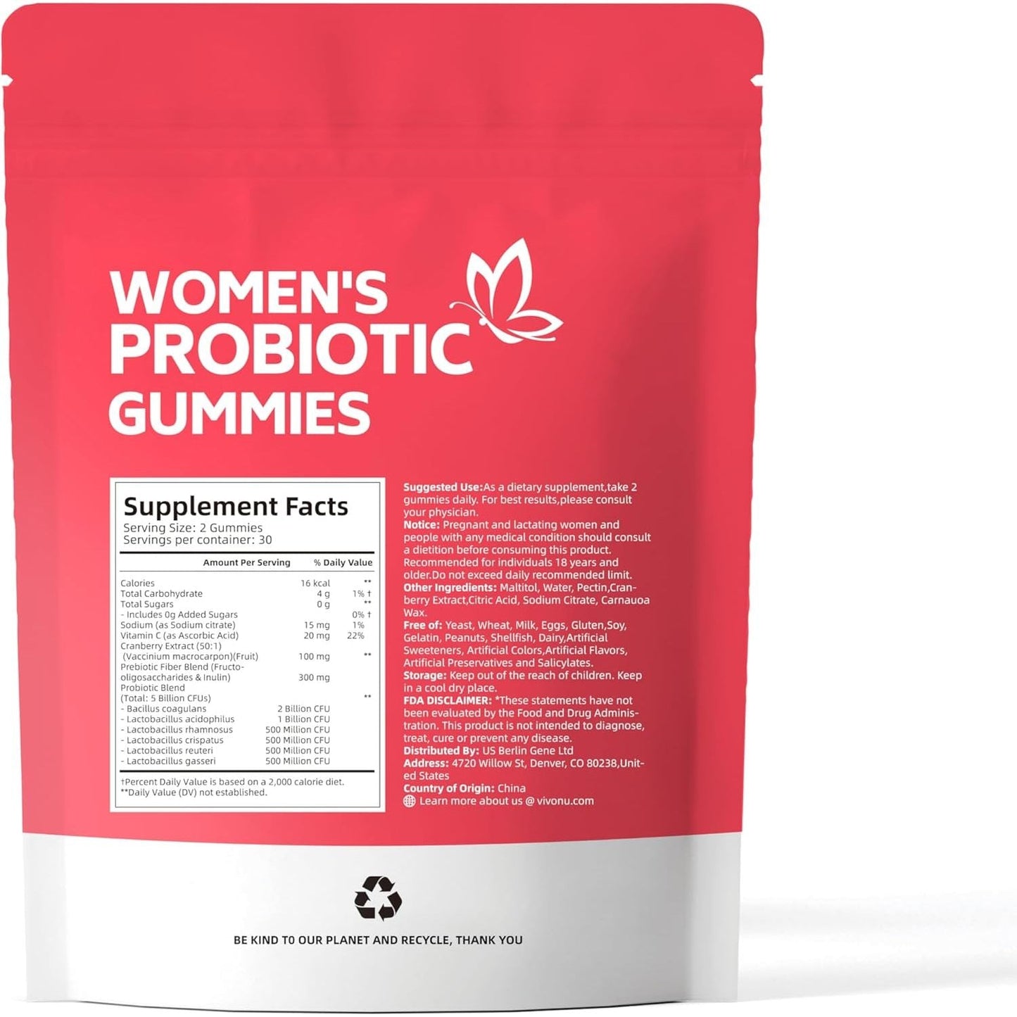 Natural Women's Probiotic Gummies for Vaginal Health