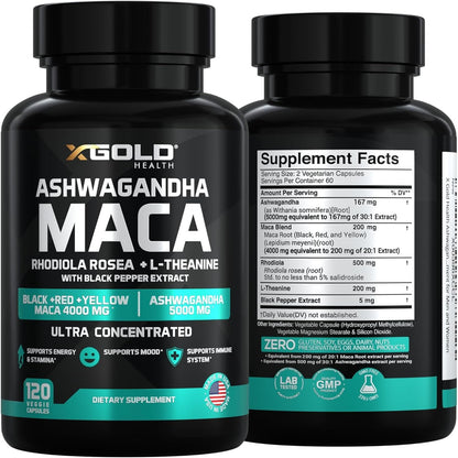 Natural Ashwagandha Maca Supplement Capsules