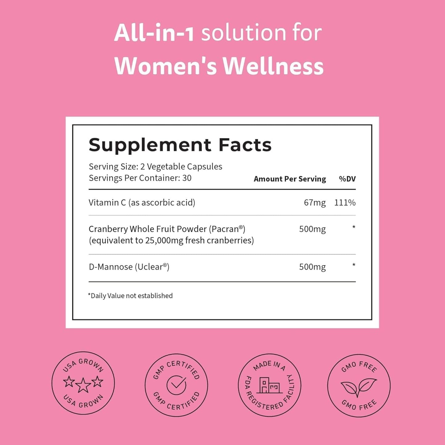 Natural Women's Cranberry D-Mannose Supplement Capsules