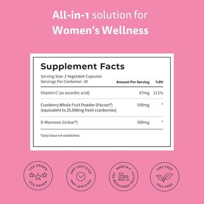 Natural Women's Cranberry D-Mannose Supplement Capsules