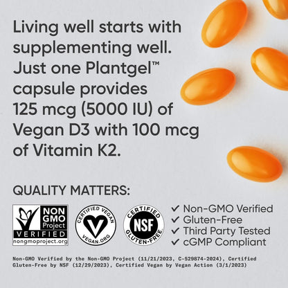 Vegan D3 & K2 Softgels for Bone Health
