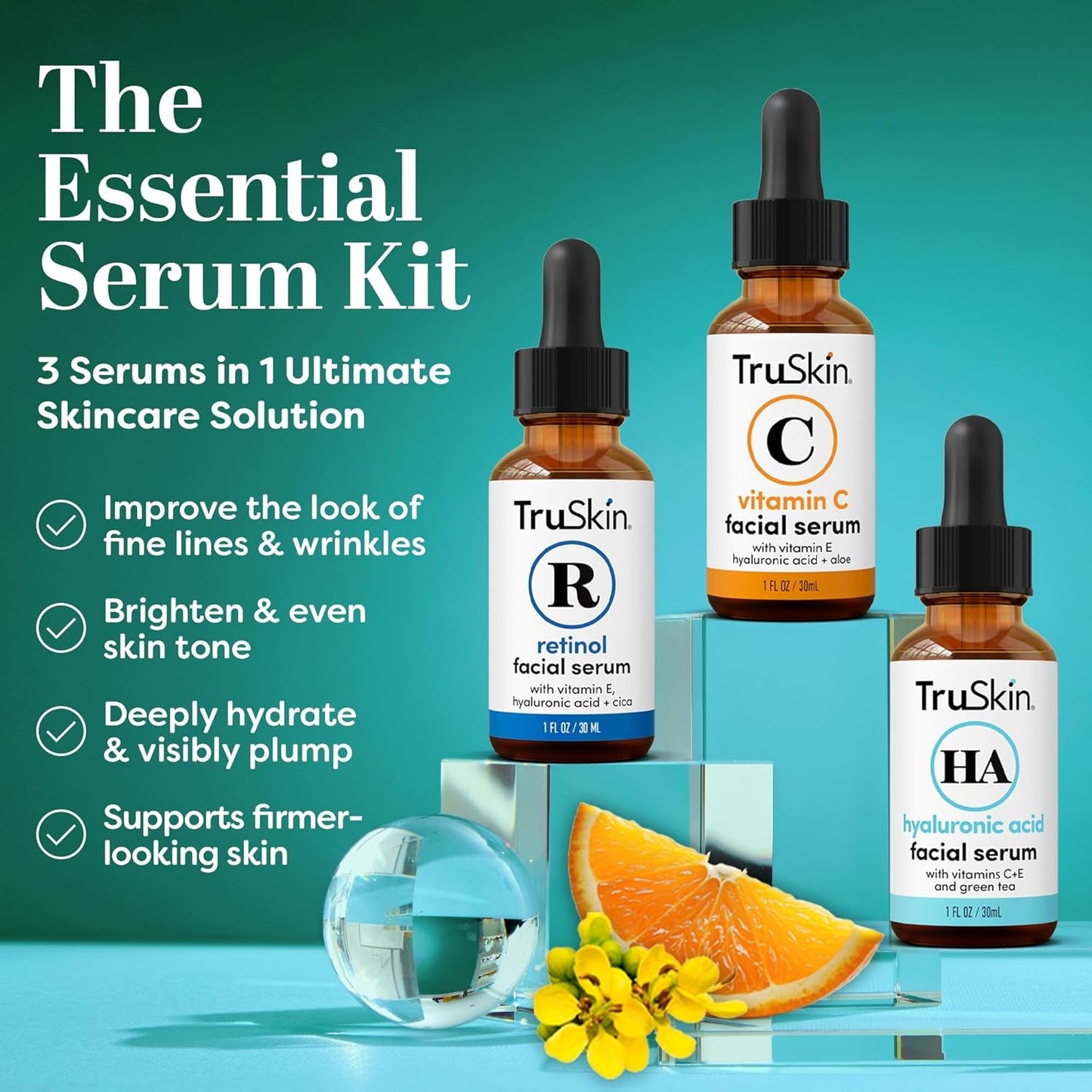 Natural Face Serum Set - 3 Pack, Anti Aging & Moisturizing