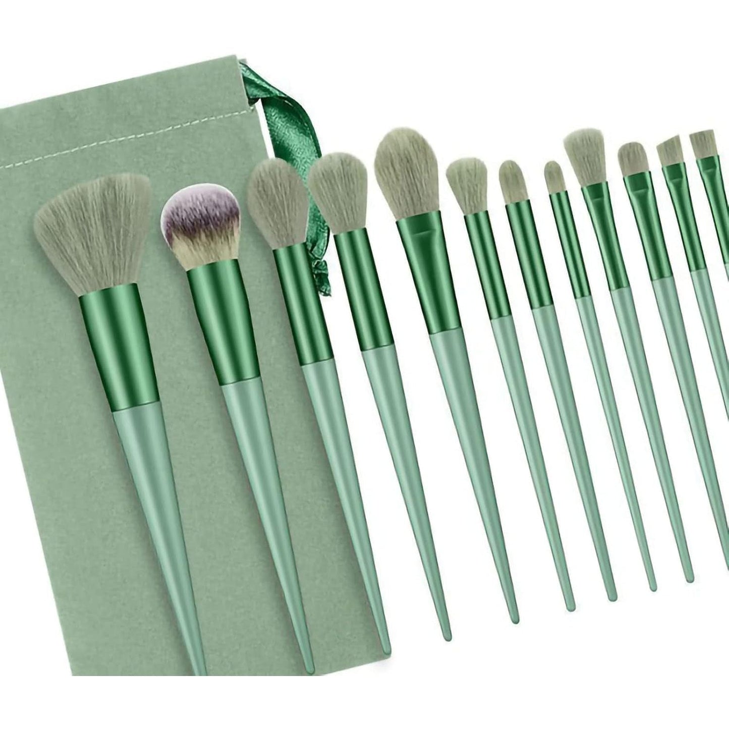 Complete 13 Piece Makeup Brush Set Green Cosmetic Kit