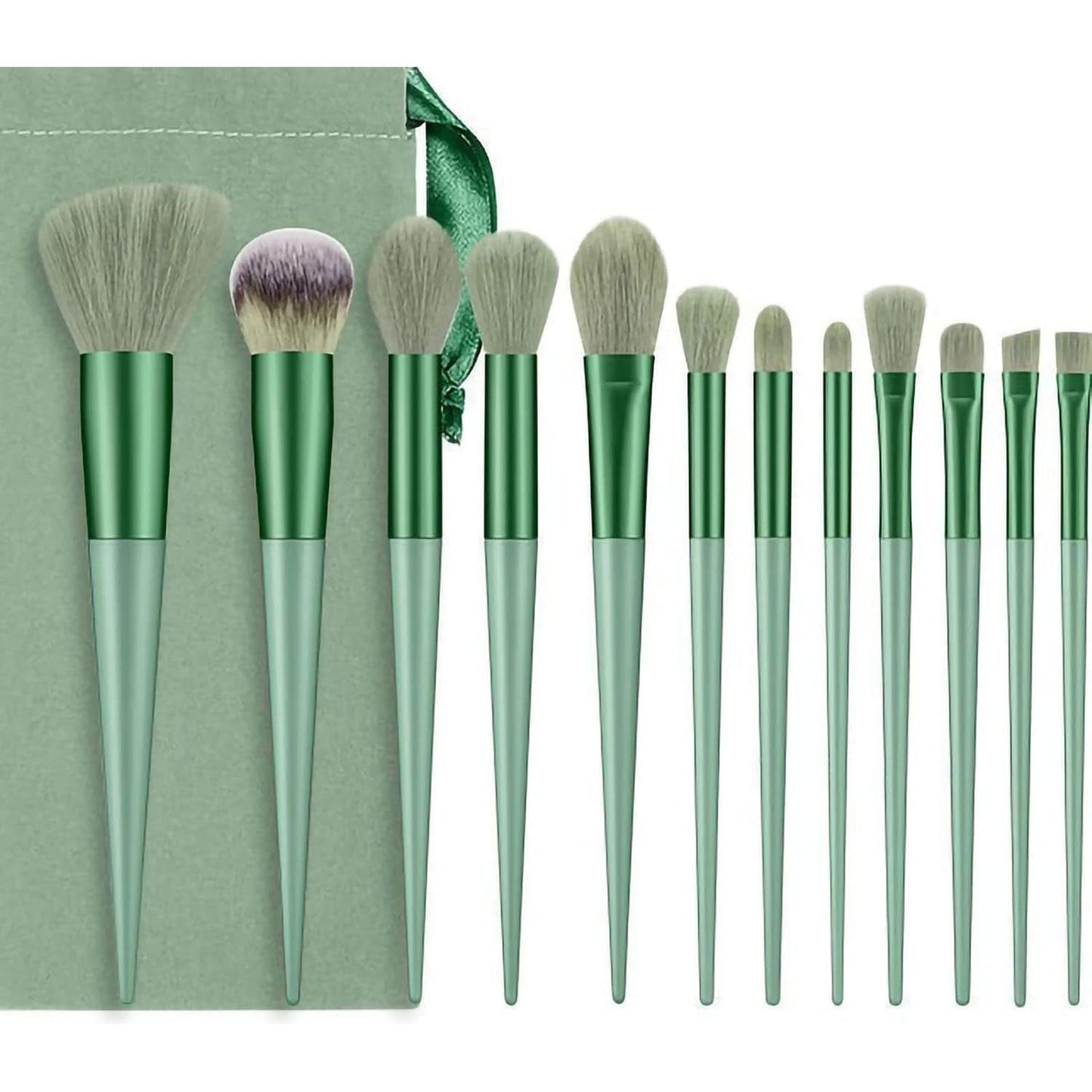 Complete 13 Piece Makeup Brush Set Green Cosmetic Kit