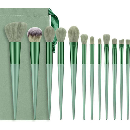 Complete 13 Piece Makeup Brush Set Green Cosmetic Kit