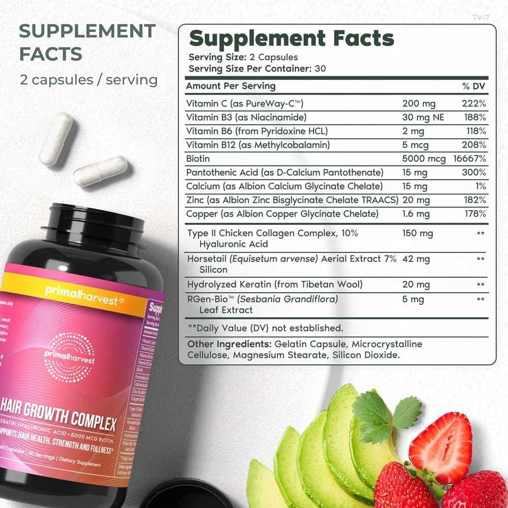 Natural Hair Growth Supplements - Biotin & Zinc Vitamins