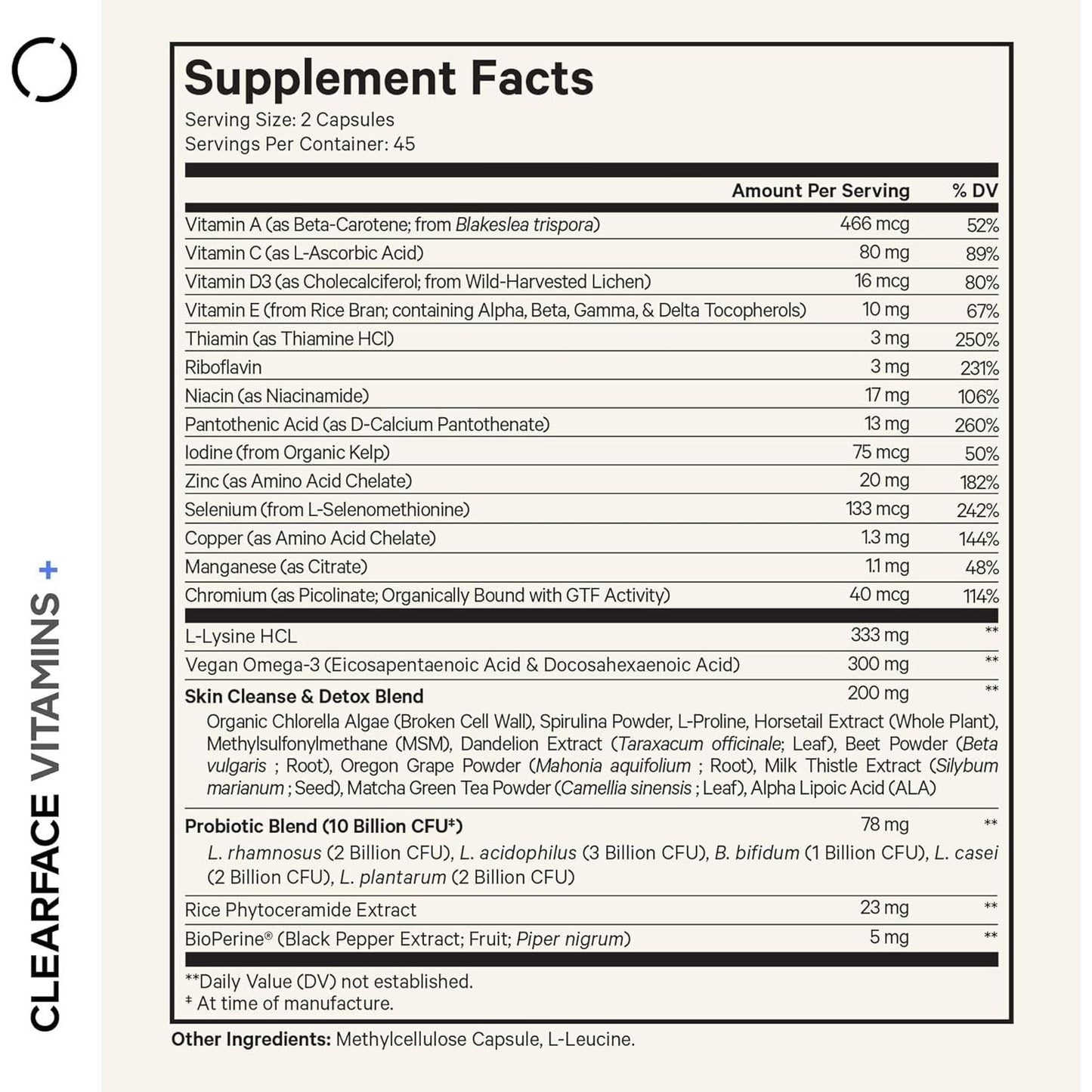 Natural Acne Fighter Vitamins - 90 Capsules with Probiotics