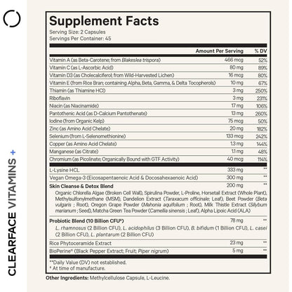 Natural Acne Fighter Vitamins - 90 Capsules with Probiotics
