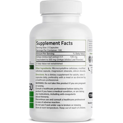 Powerful Ginkgo Biloba Brain Supplement 360 Veg Caps
