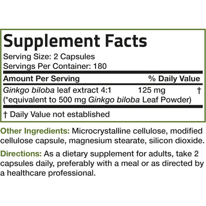 Powerful Ginkgo Biloba Brain Supplement 360 Veg Caps
