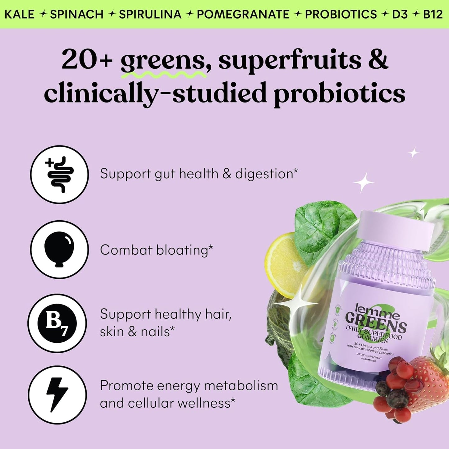 Natural Green Superfood Gummies 60ct - Digestive Health Boost