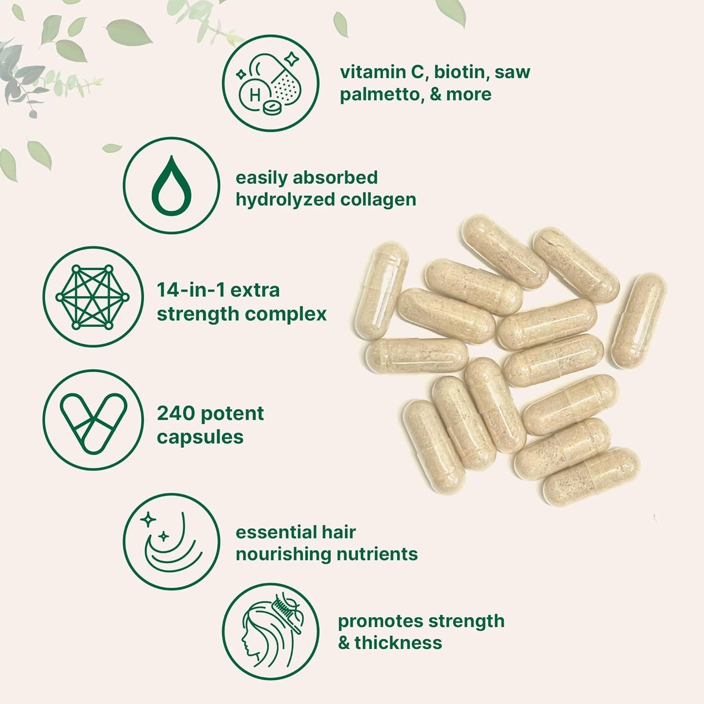 Natural Hair Growth Vitamin Supplement - 240 Capsules