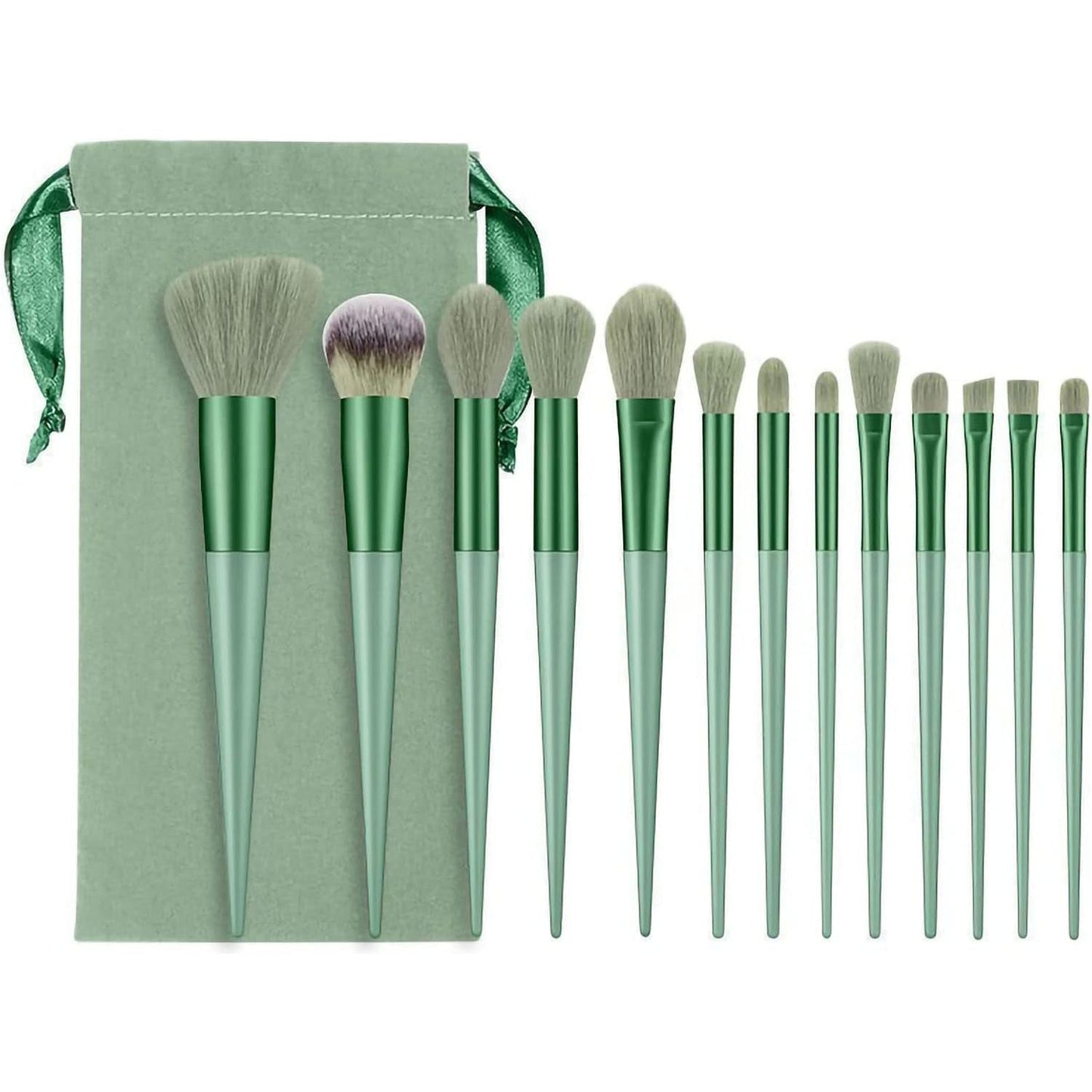 Complete 13 Piece Makeup Brush Set Green Cosmetic Kit - Mycosmeticslondon