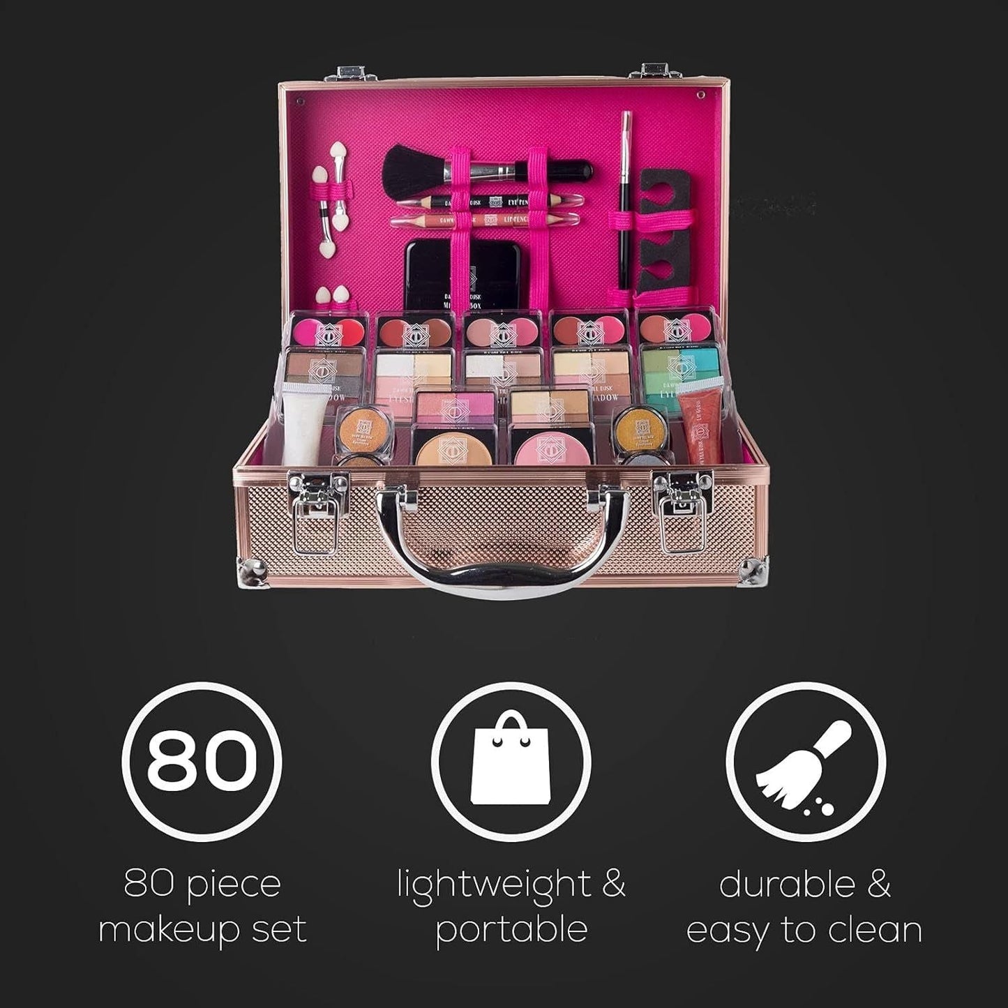 Ultimate 80pc Rose Gold Makeup Kit with Travel Case