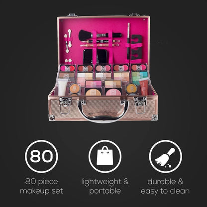 Ultimate 80pc Rose Gold Makeup Kit with Travel Case