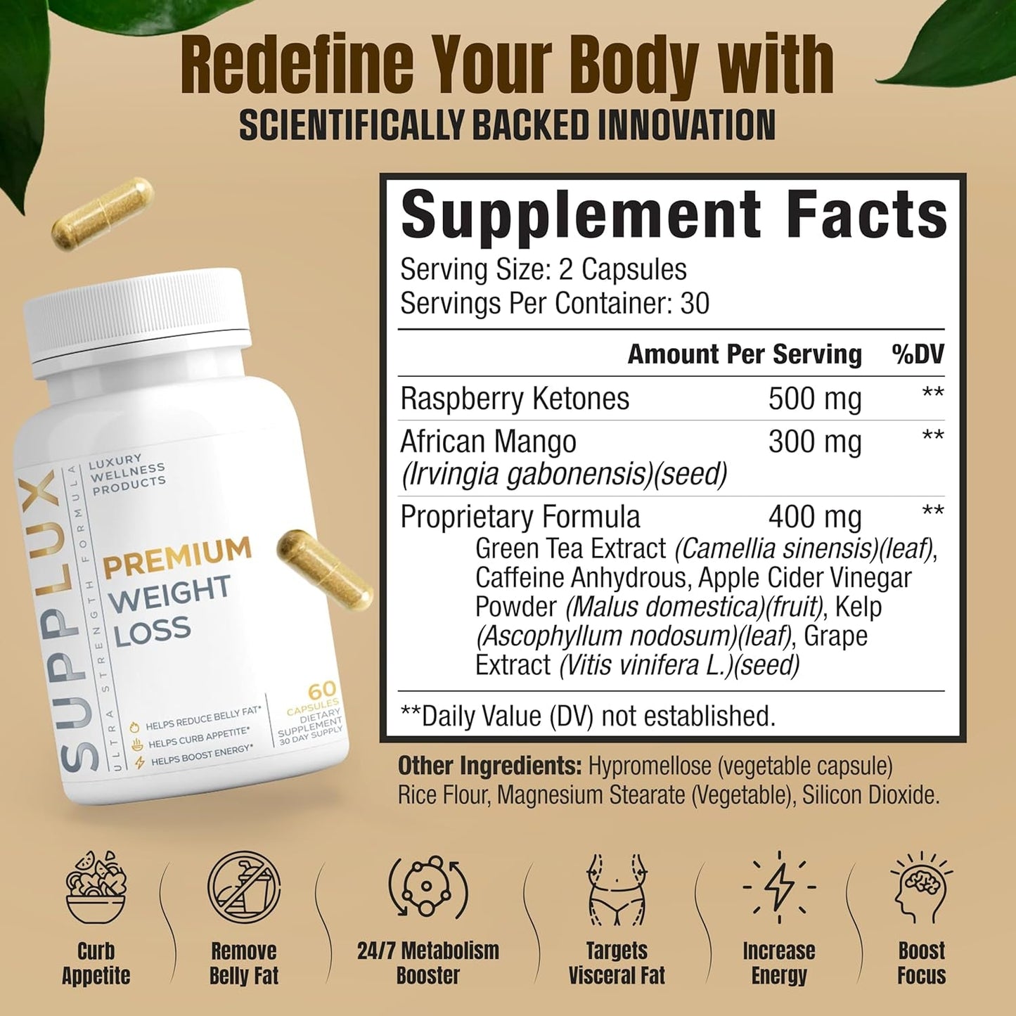 Natural Fat Burner Pills - 60 Count | Boost Metabolism & Energy