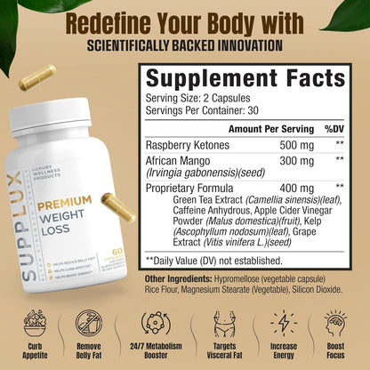 Natural Fat Burner Pills - 60 Count | Boost Metabolism & Energy