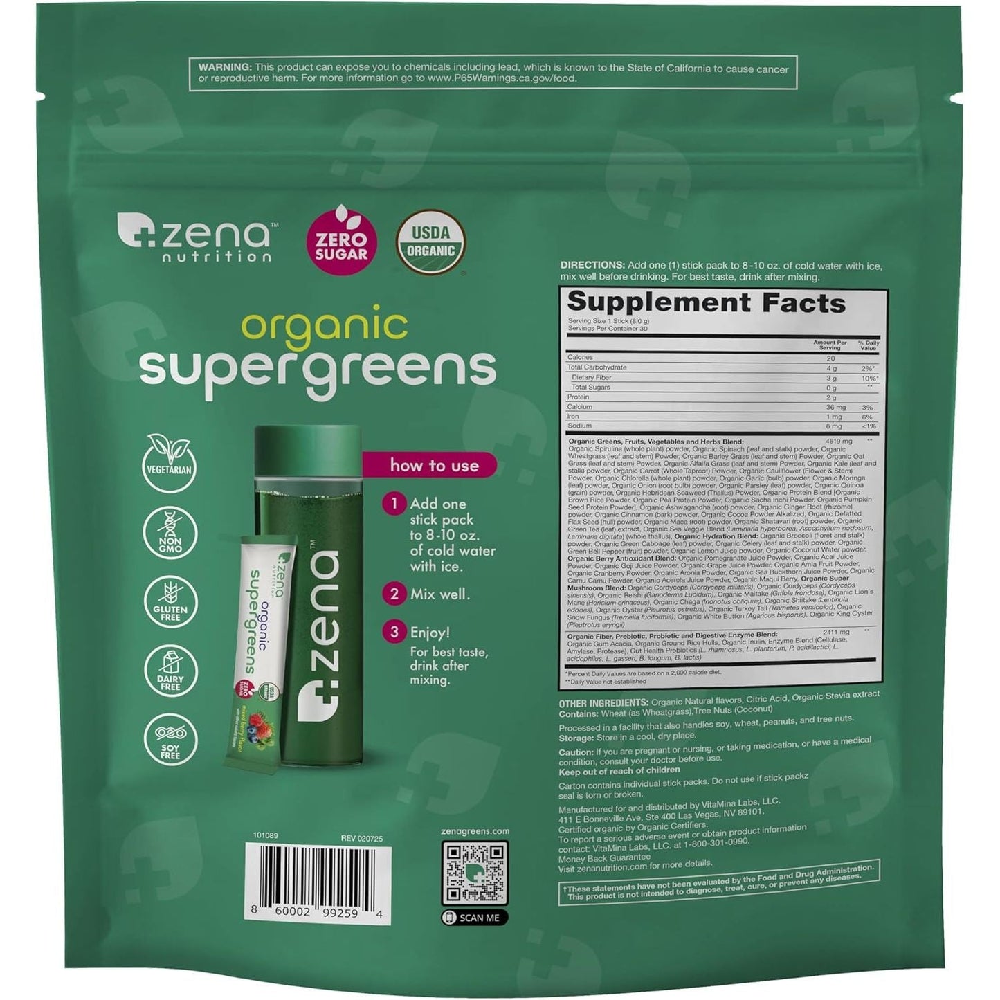 Green Food Supplement Powder - Berry Flavor, 30 Packs