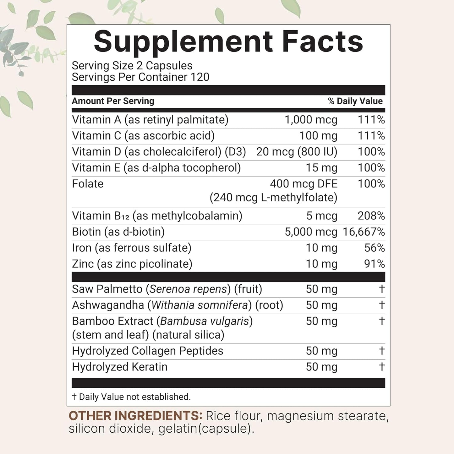 Natural Hair Growth Vitamin Supplement - 240 Capsules