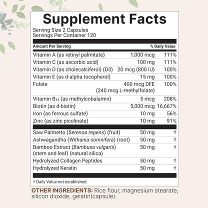 Natural Hair Growth Vitamin Supplement - 240 Capsules