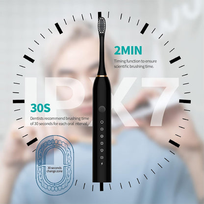 USB Rechargeable Electric Toothbrush 5 Modes, 4 Brush Heads, Smart Timer