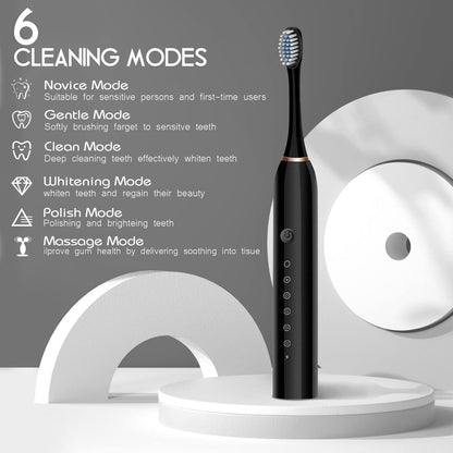 USB Rechargeable Electric Toothbrush 5 Modes, 4 Brush Heads, Smart Timer