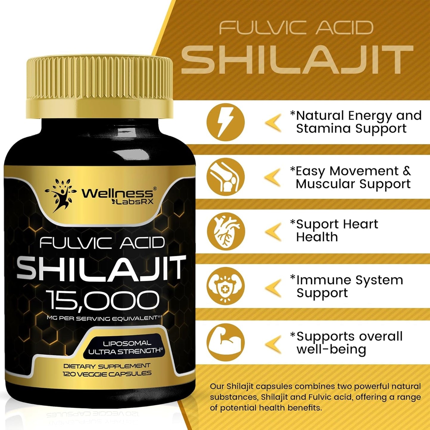 Powerful Shilajit 15000MG Capsules - Natural Energy Booster