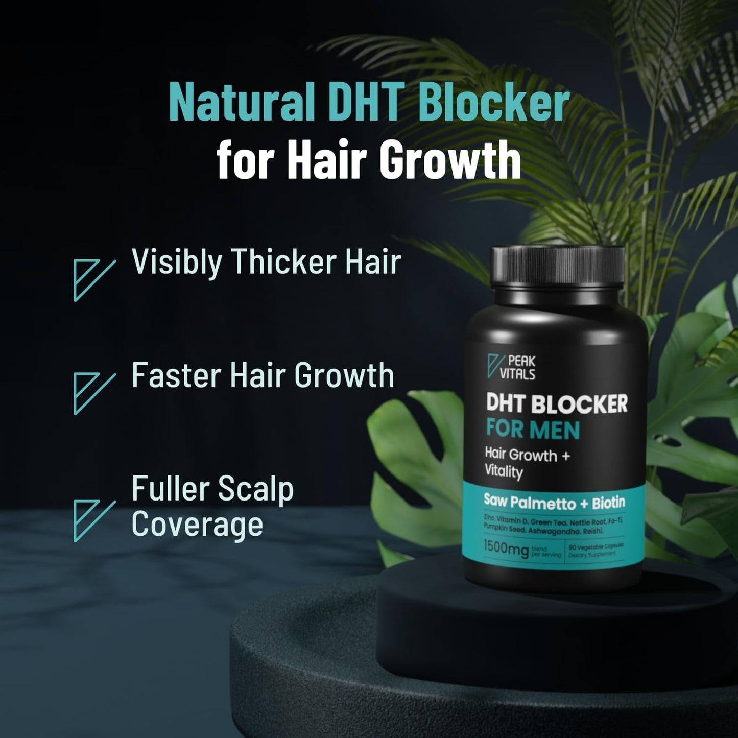 Natural Hair Growth Supplement for Men - 90 Capsules