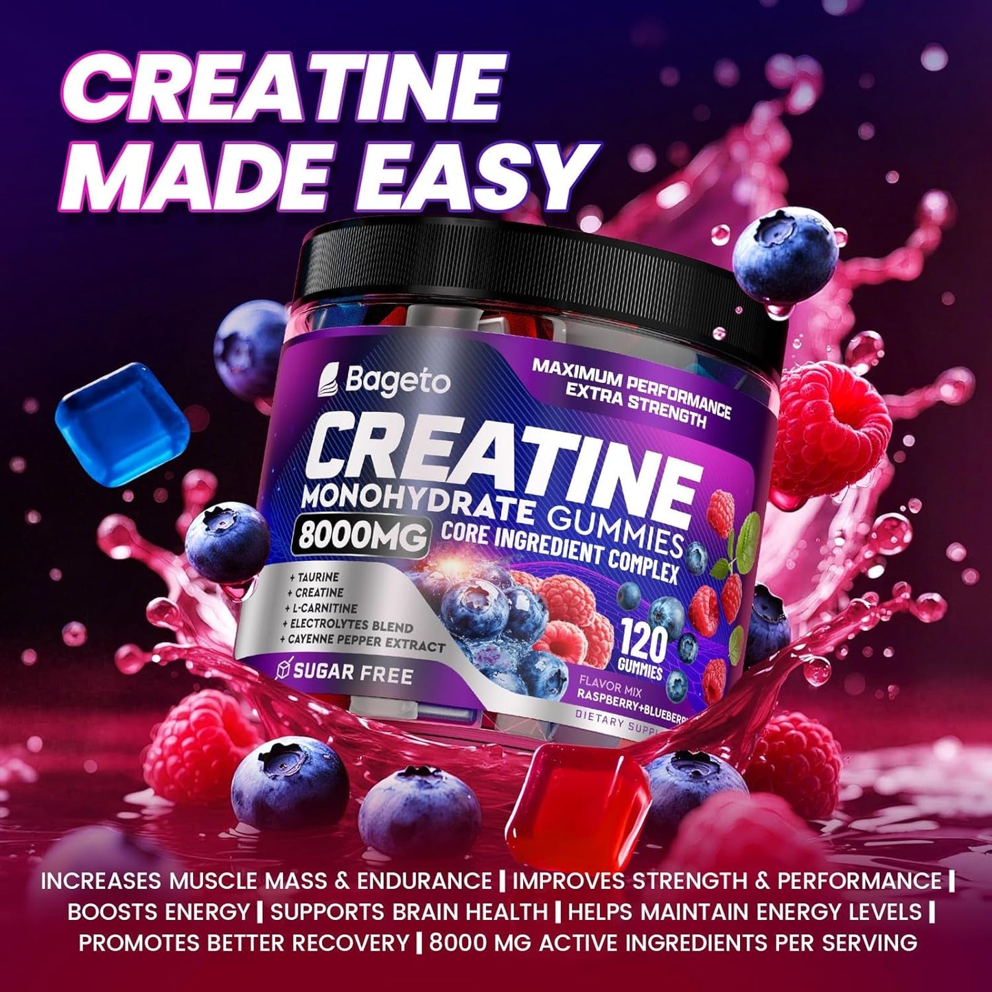 Fruit Flavor Creatine Gummies for Muscle Boost & Recovery