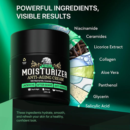 Wingo Mens Face Moisturizer Anti-Aging Cream 55ml - Oil-Free Quick Absorbing Moisture