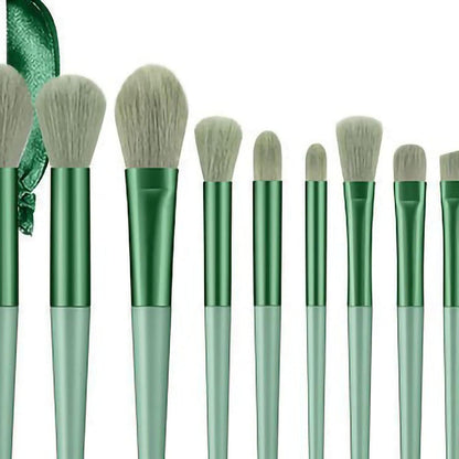 Complete 13 Piece Makeup Brush Set Green Cosmetic Kit