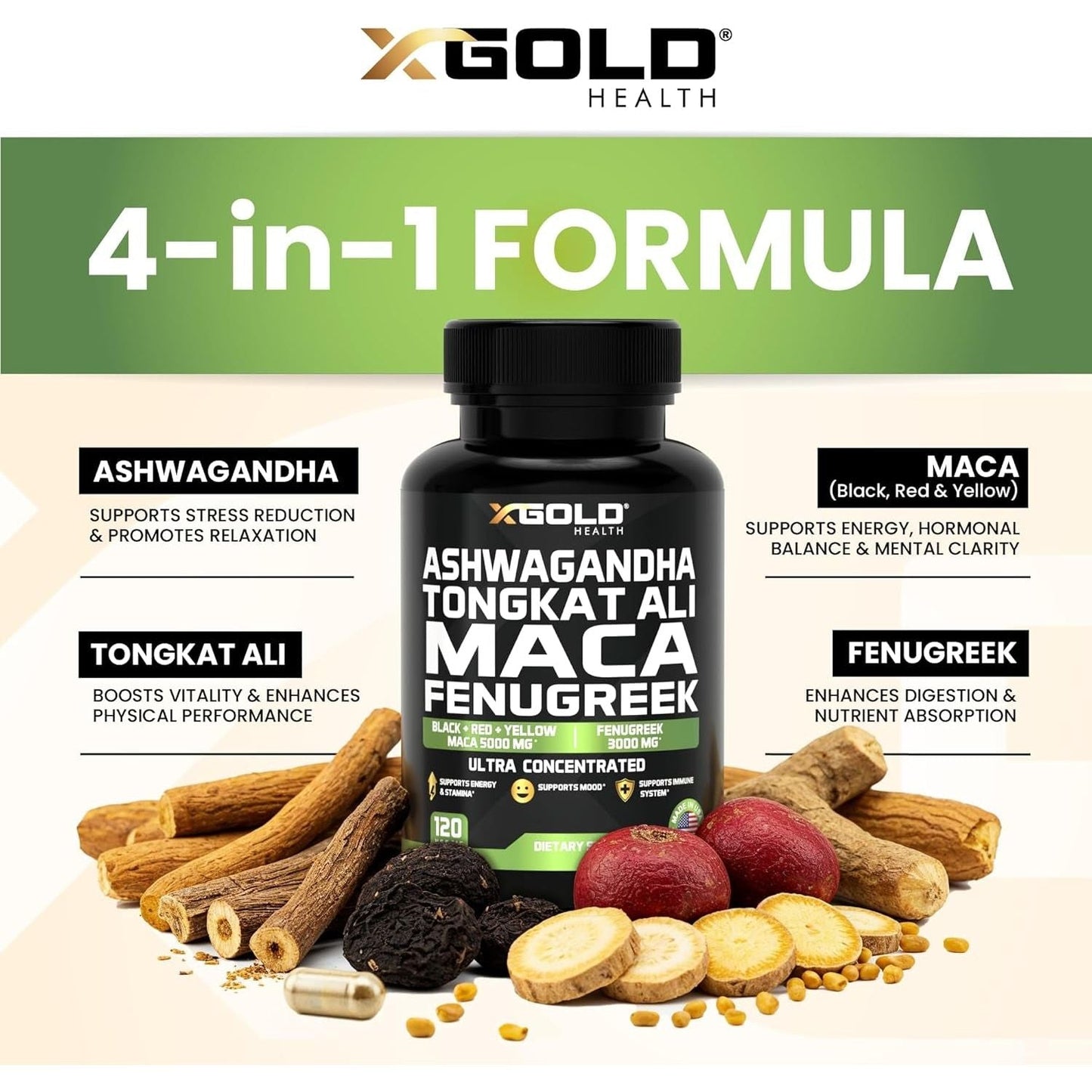 Natural Energy Booster Supplement for Men - 120 Capsules