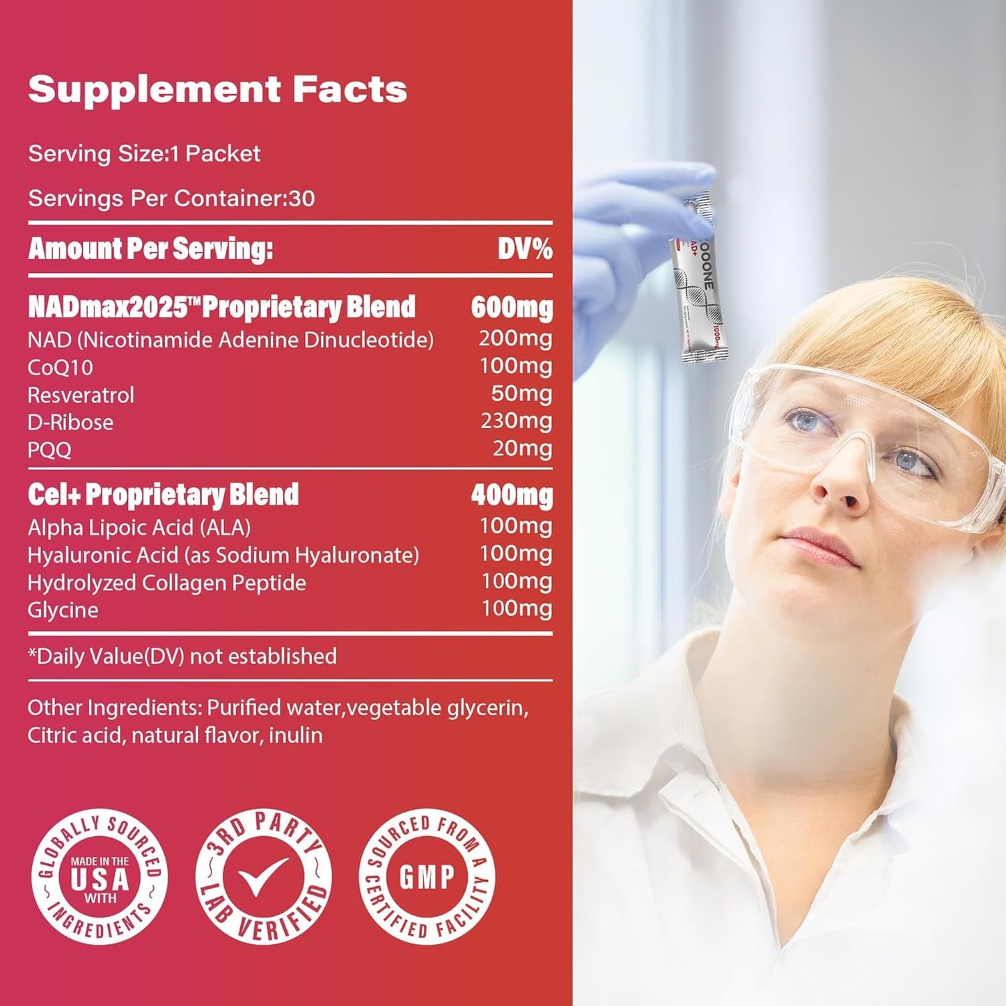 Powerful NAD+ 1000mg Liquid Supplement Packets