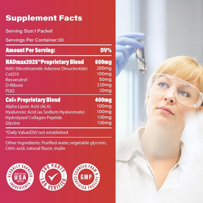 Powerful NAD+ 1000mg Liquid Supplement Packets