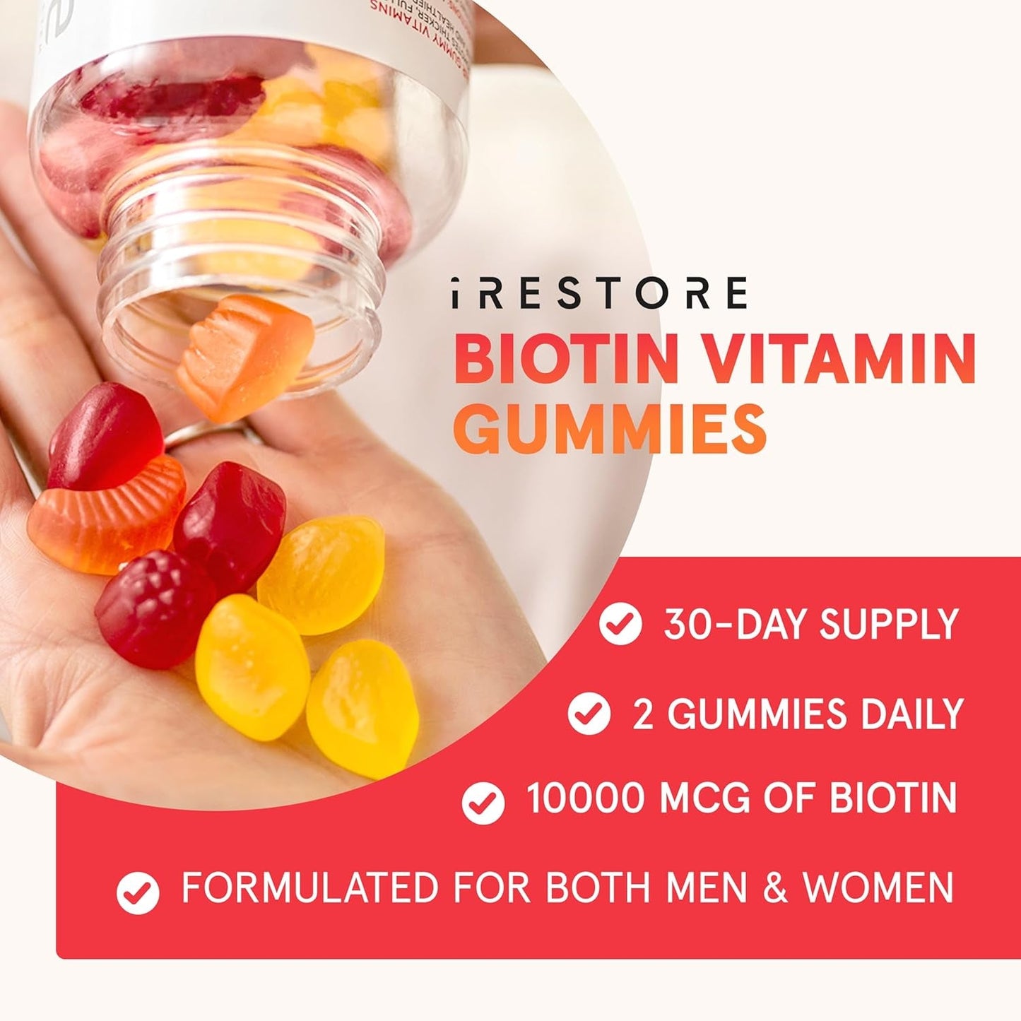 Natural Hair Skin Nail Vitamin Gummies with Biotin