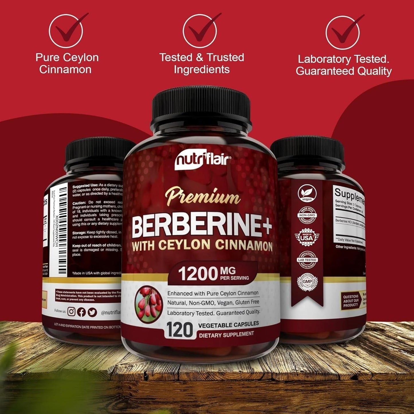 Berberine 1200mg with Cinnamon 100mg, 120 Vegan Capsules