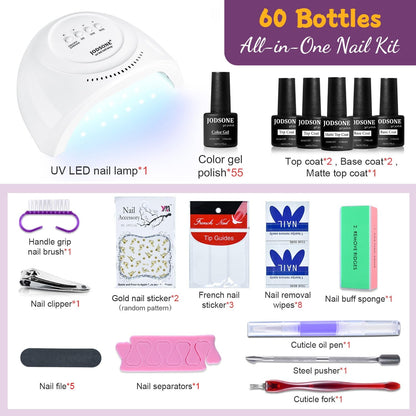 Complete Nail Art Kit with 55 Shades and UV Lamp