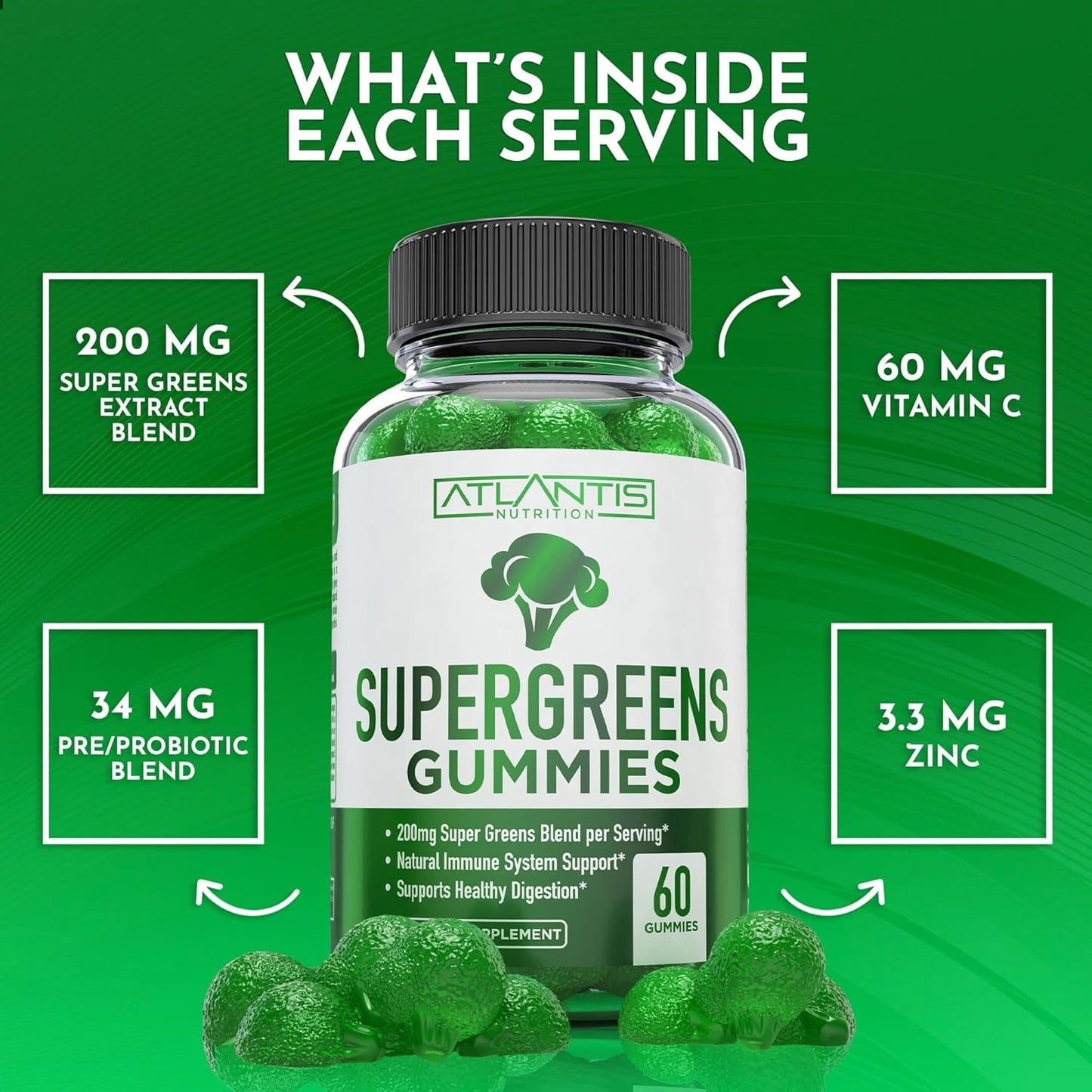 Delicious Greens Vitamin Gummies - 60 Count
