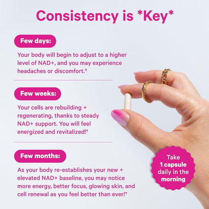 Natural Energy Supplement for Women 500mg NAD+ Capsules