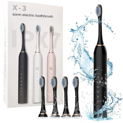 USB Rechargeable Electric Toothbrush 5 Modes, 4 Brush Heads, Smart Timer