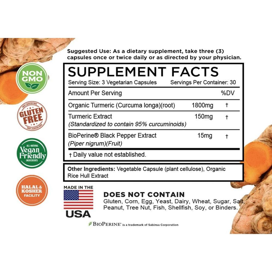 Premium Turmeric Supplement - 90 Count Joint & Brain Aid